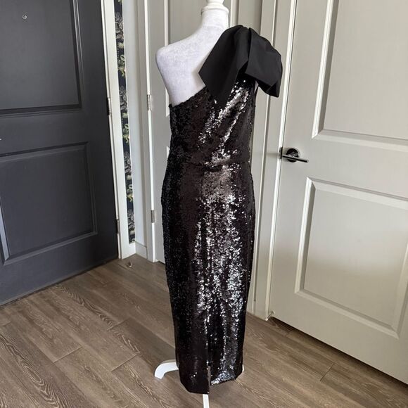 Veronica Beard Bader One Shoulder Black Sequins Midi Dress Size 8 - Picture 3 of 12